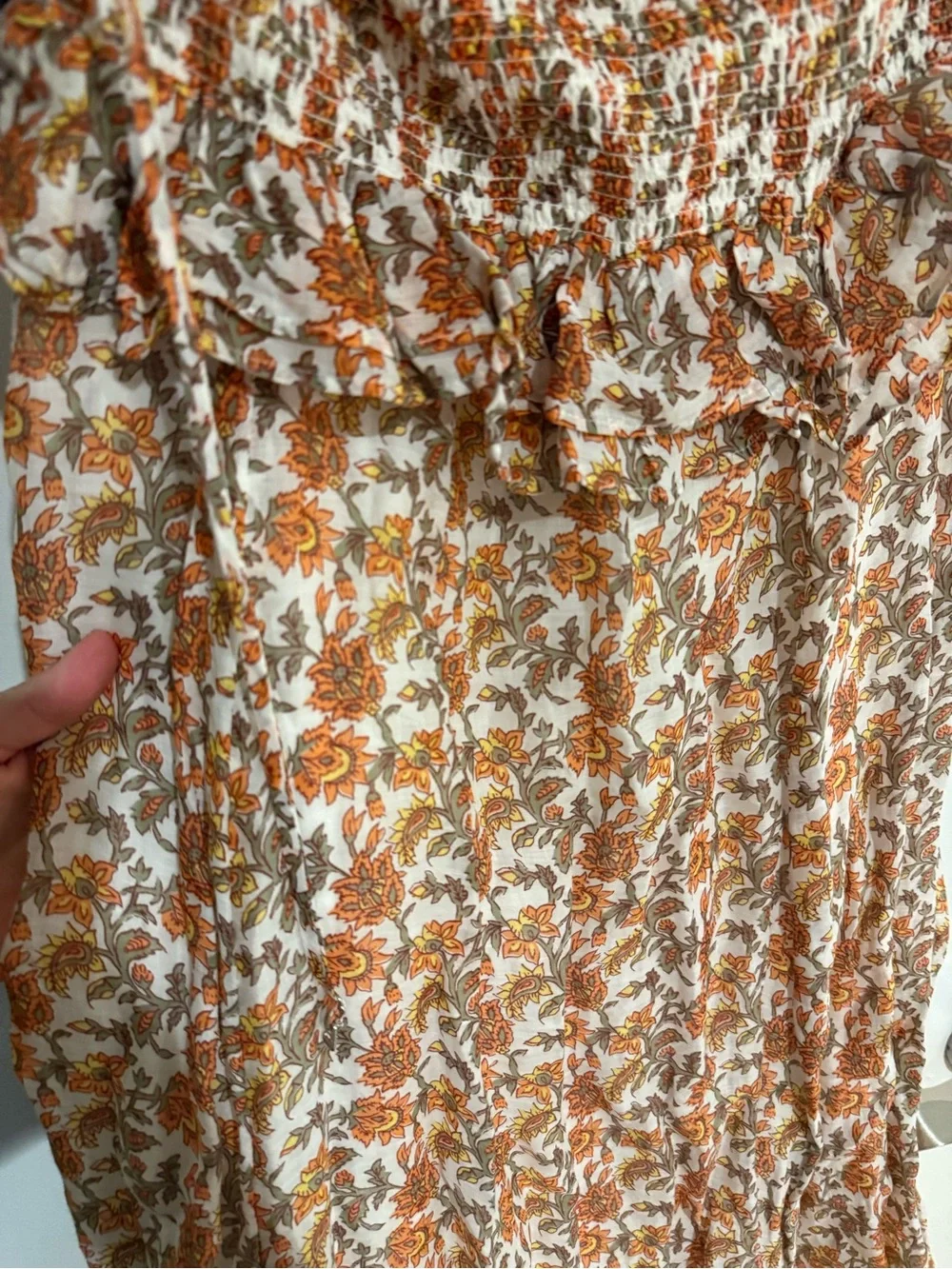 J. Crew Rust Floral Smocked Maxi Dress with Yellow Border